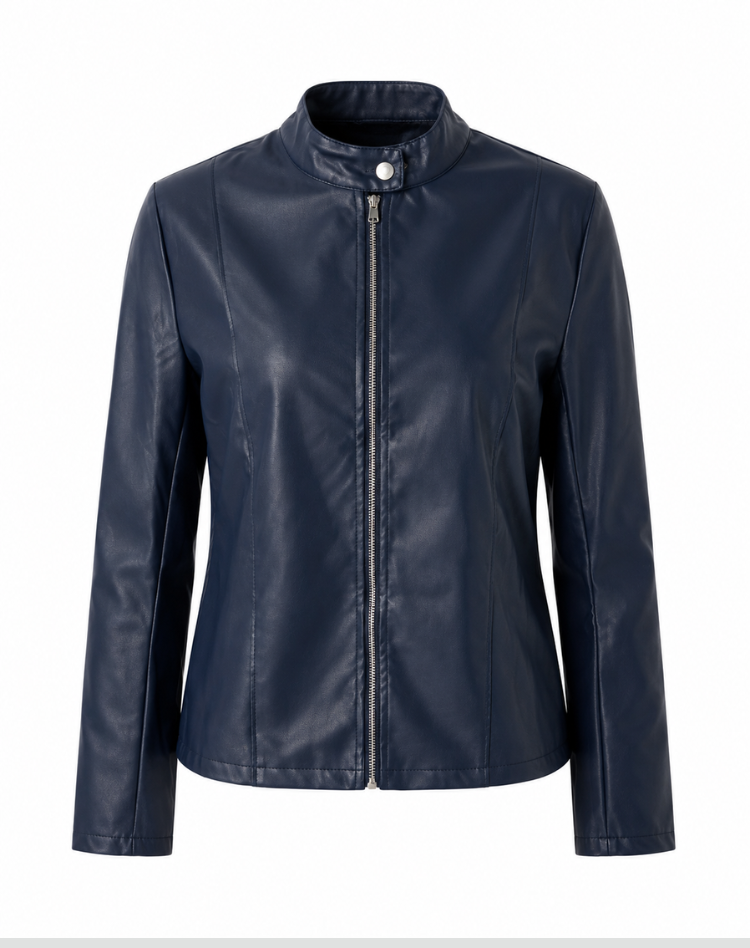Women's fitted jacket with stand collar and front zip fastening