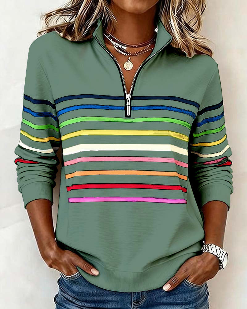 Women's multicolour striped half-zip sweatshirt with mock neckline