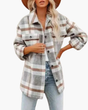 Women's oversized checked plaid jacket with pointed collar and button front