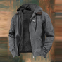 Men's hooded zip jacket with long sleeves and multiple pockets
