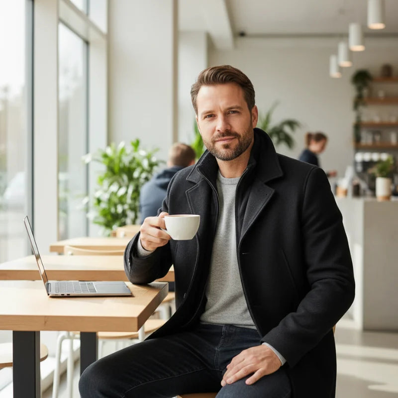Men's two-layer high-collar coat with pockets