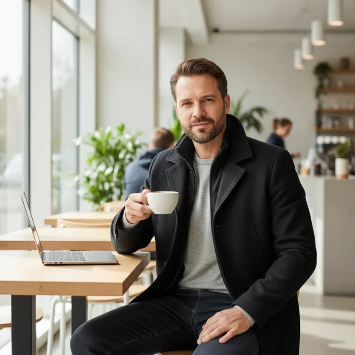 Men's two-layer high-collar coat with pockets