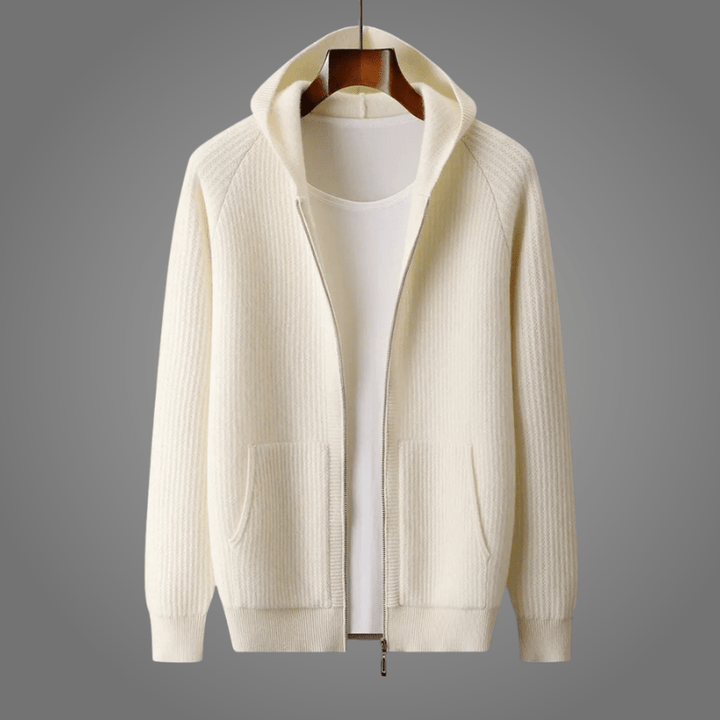 Unisex hooded zip cardigan with front pockets and long sleeves