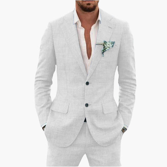 Men's Linen Suit Set – Two-Piece Button Blazer & Trousers Summer Holiday Suit 1