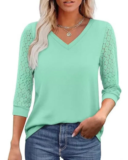 Linnea - Lace Sleeve V-Neck Blouse