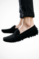 Men's suede-style loafers with penny strap and lug sole