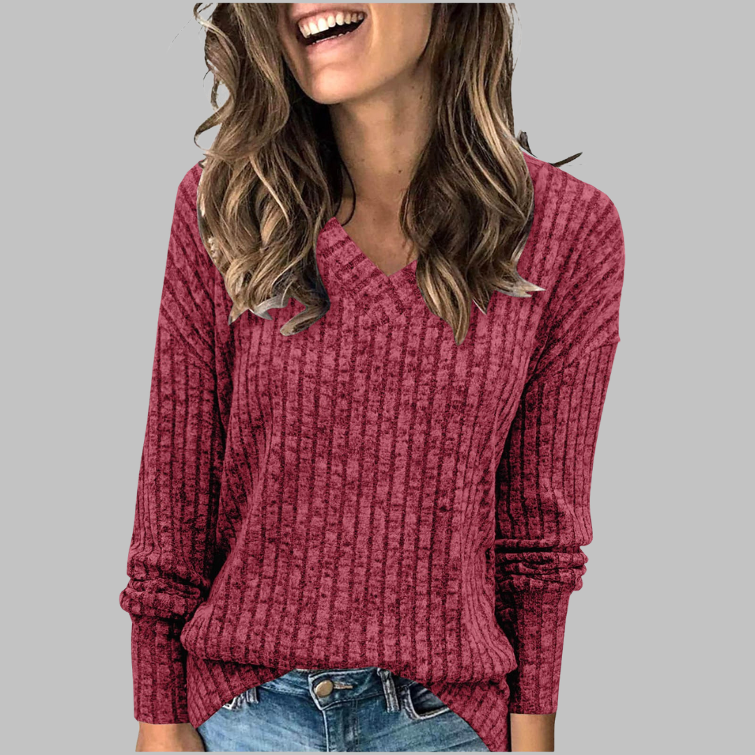 Women's V-Neck Long Sleeve Top — Relaxed Fit Everyday Top