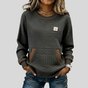 Women's textured crew neck sweatshirt with long sleeves and front kangaroo pocket