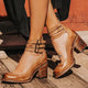 Women's ankle boots with three buckle straps and stacked block heels