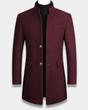 Men's long structured coat with mandarin collar, button front and flap pockets
