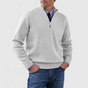 Men's half-zip mock neck sweater with long sleeves and ribbed trims