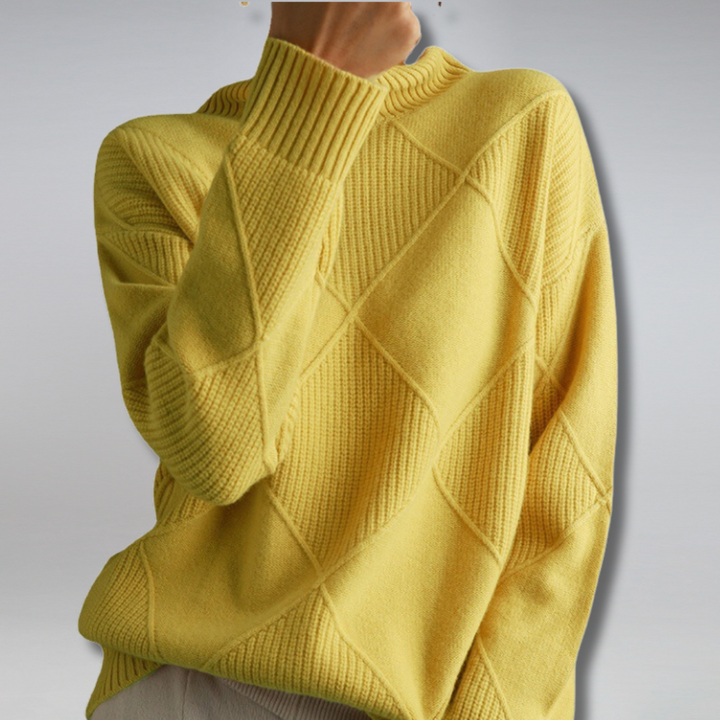 Women's geometric diamond turtleneck sweater with long sleeves