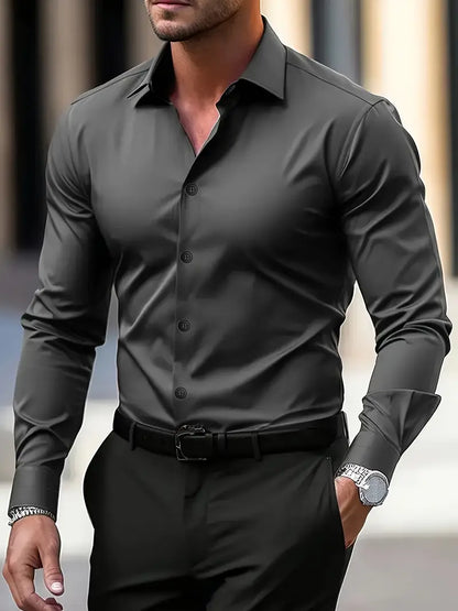 Men's slim fit long sleeve shirt with pointed collar and button front