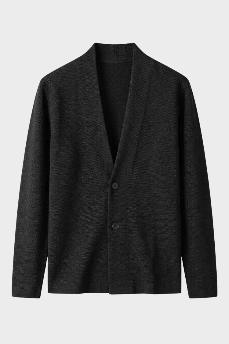 Men's textured cardigan with shawl collar and button front