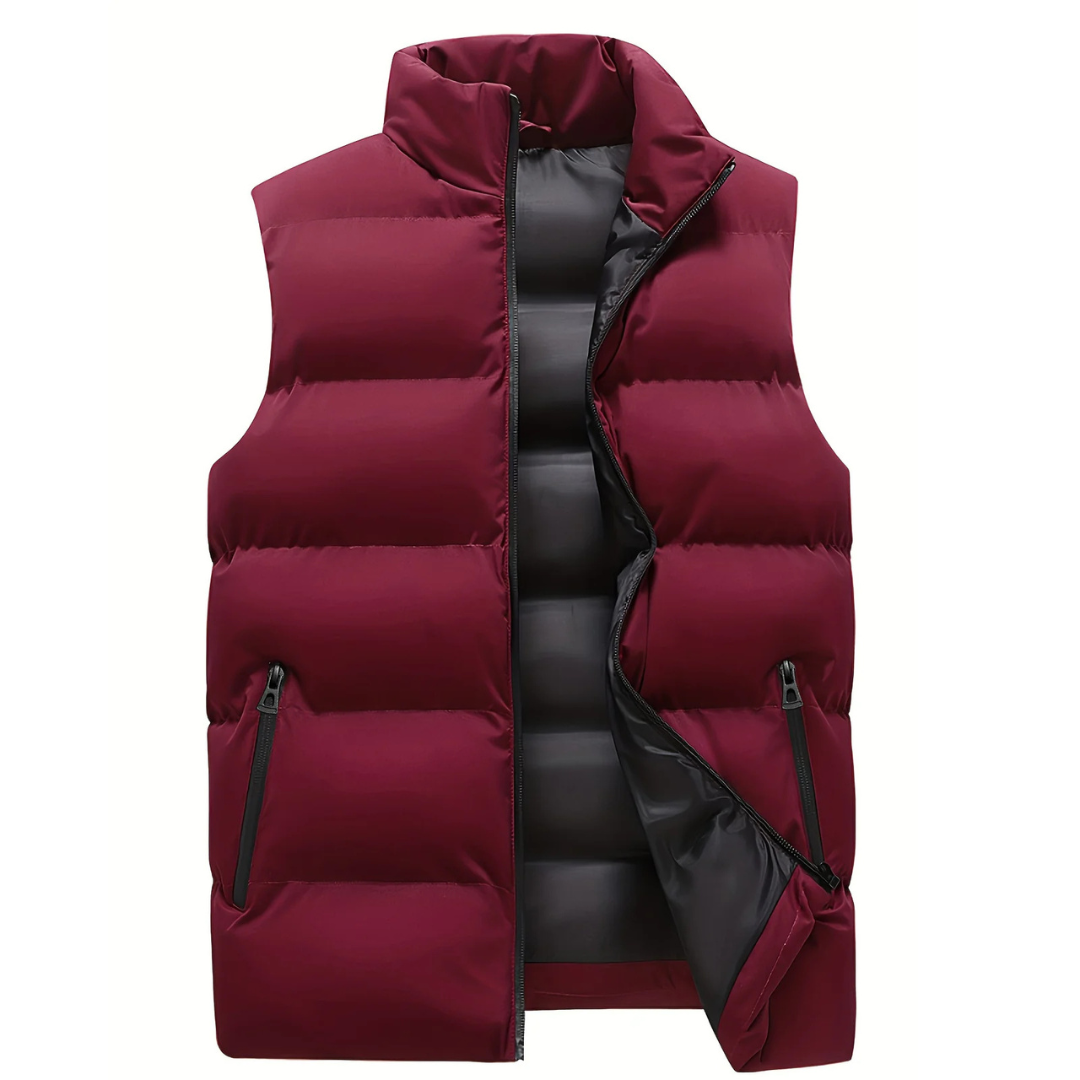 Men's quilted puffer vest with stand collar and zip pockets