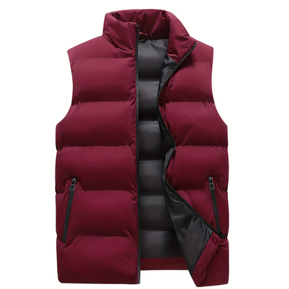 Men's quilted puffer vest with stand collar and zip pockets