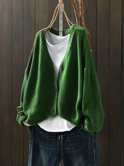 Women's textured knit cardigan with V-neck, button front and long sleeves