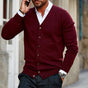 Men's long-sleeve V-neck button cardigan with ribbed trims