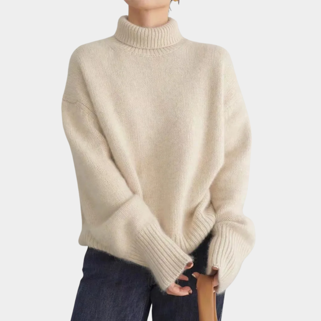 Women's ribbed turtleneck sweater with long sleeves