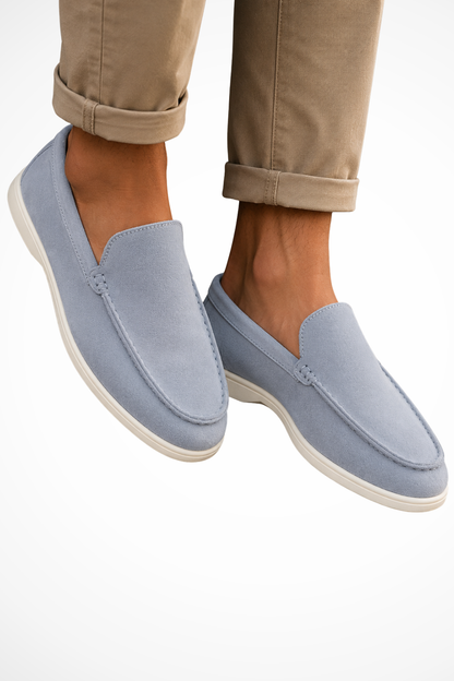Men's slip-on loafers with moc toe stitching and low profile soles