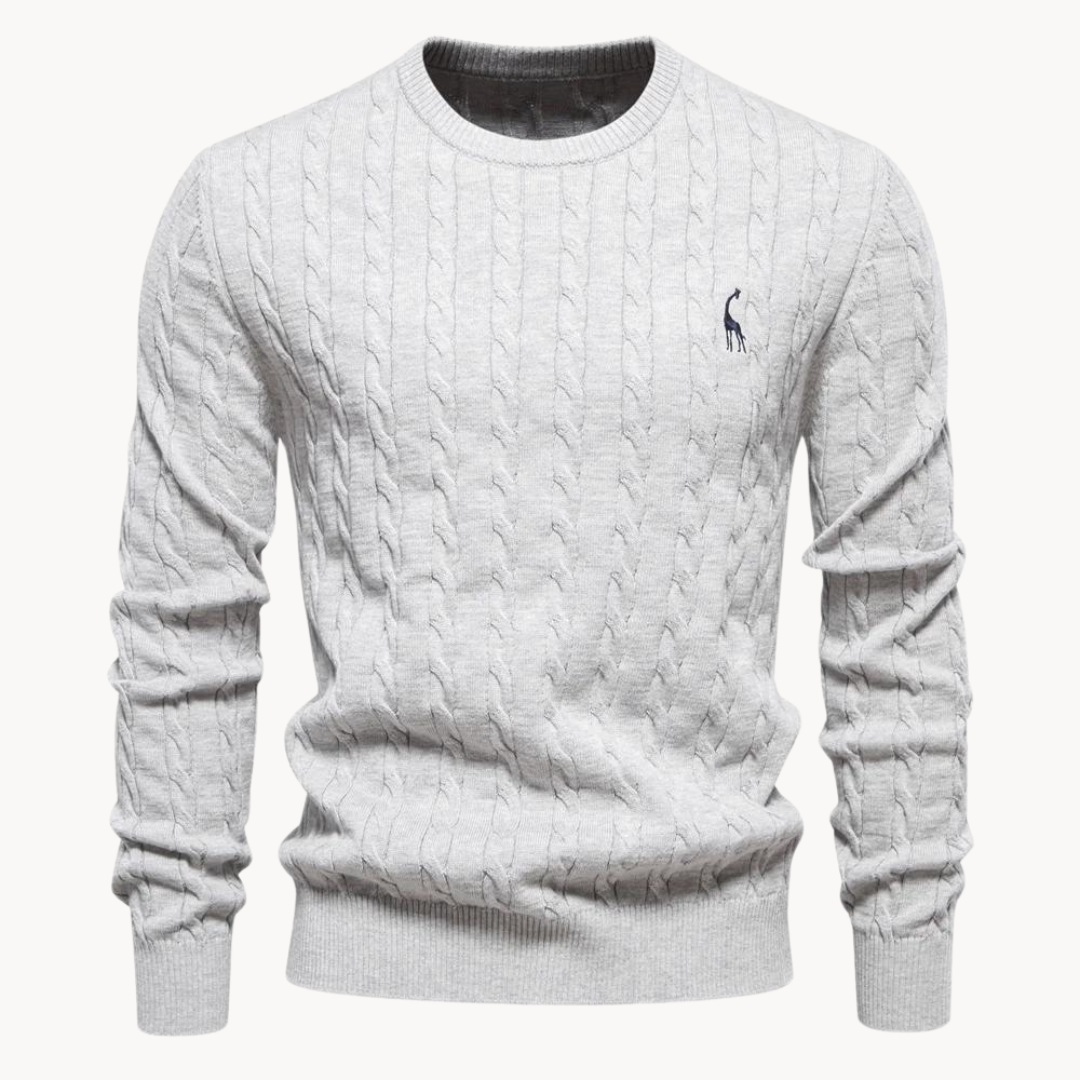 Men's cable knit sweater with crew neck and long sleeves