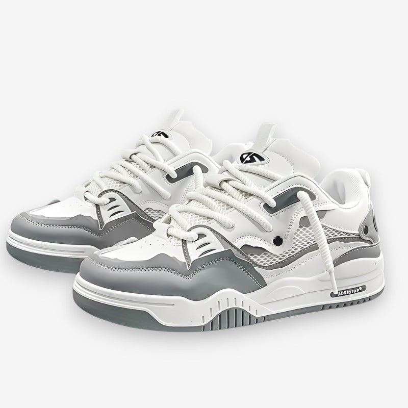 Men's geometric lace-up sneakers with chunky soles and contrasting panel details