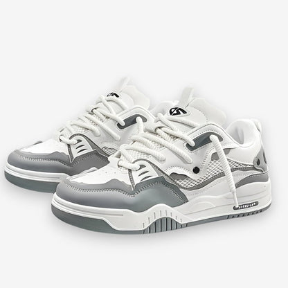 Men's geometric lace-up sneakers with chunky soles and contrasting panel details