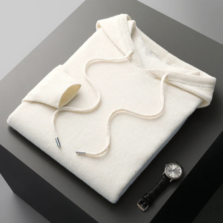 Unisex knit hoodie with drawstring hood and ribbed cuffs
