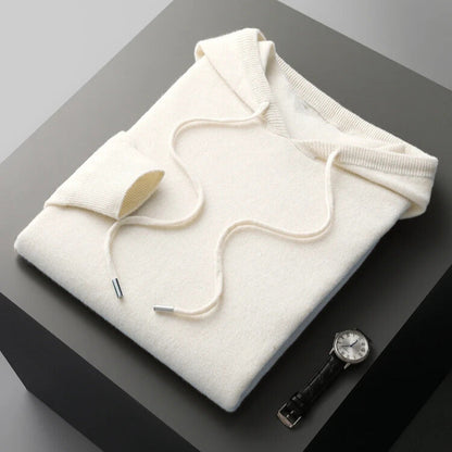 Unisex knit hoodie with drawstring hood and ribbed cuffs