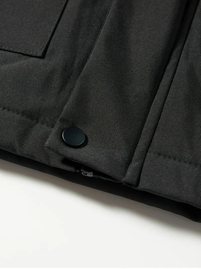 Men's hooded parka jacket with zip front, utility pockets and fleece-textured lining