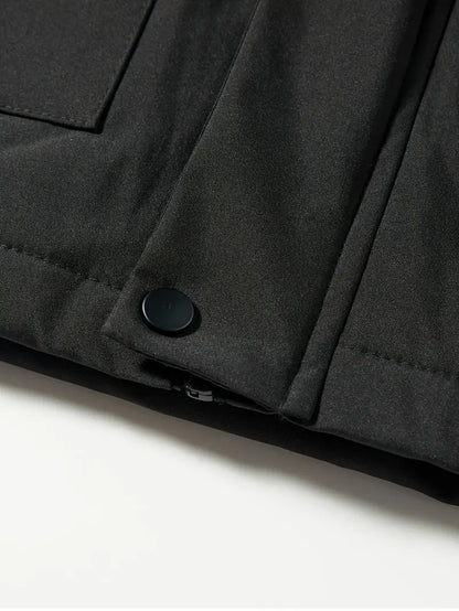 Men's hooded parka jacket with zip front, utility pockets and fleece-textured lining