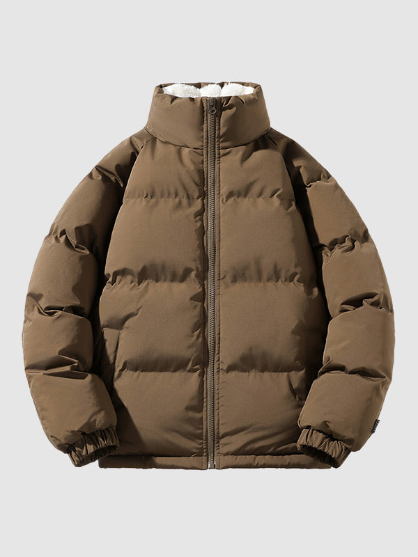 Men's padded jacket with fleece lining, stand collar and zip front