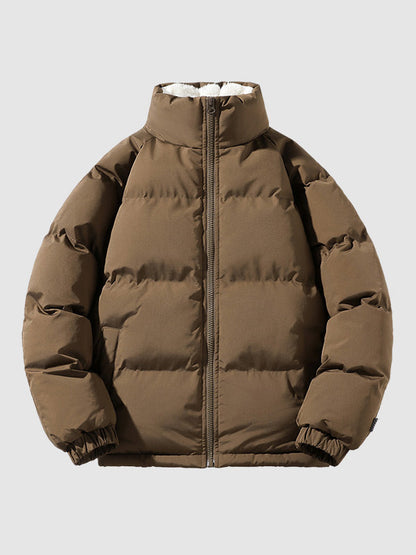 Men's padded jacket with fleece lining, stand collar and zip front