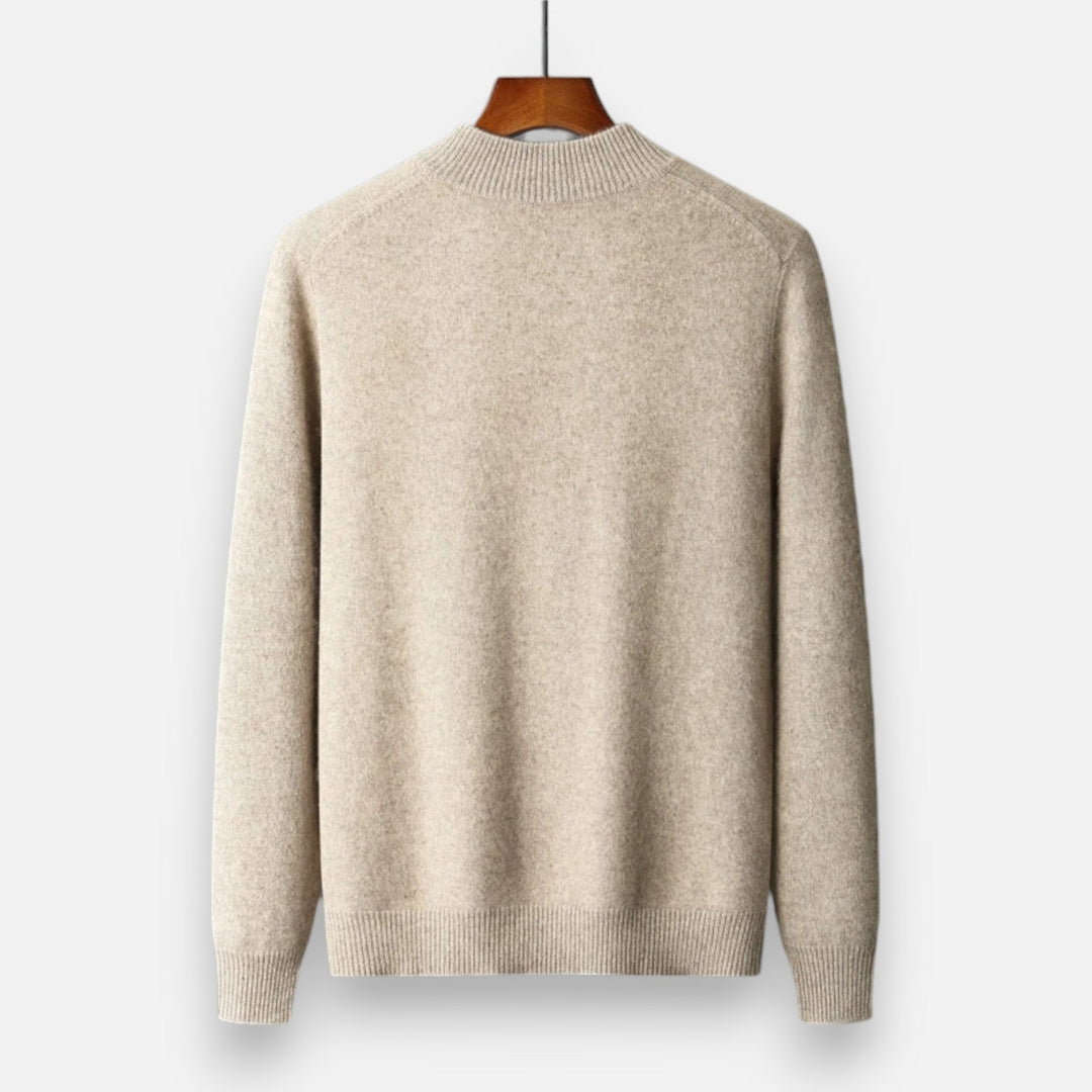 Men's plain zip front sweater with ribbed mock neck