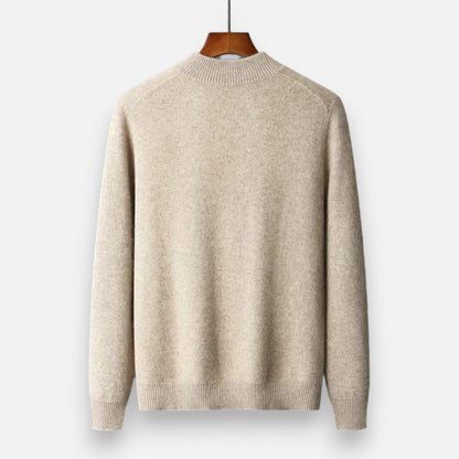 Men's plain zip front sweater with ribbed mock neck