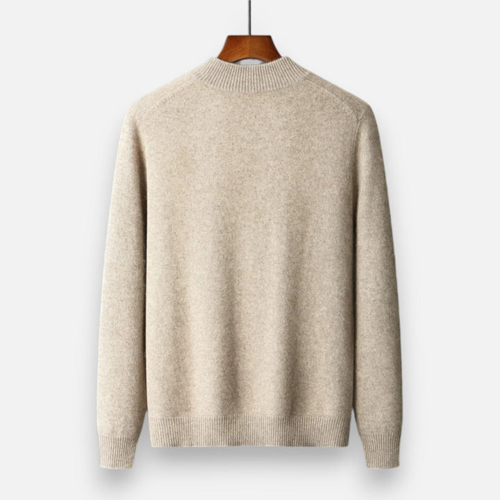 Men's plain zip front sweater with ribbed mock neck
