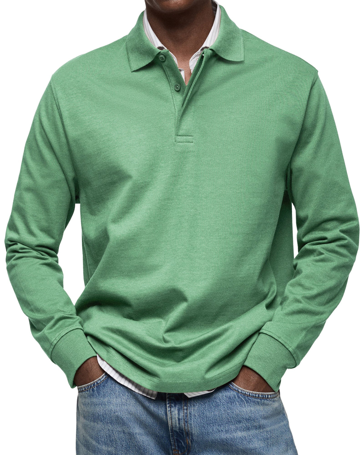 Men's long sleeve polo sweater with collar and button placket