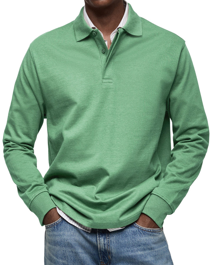 Men's long sleeve polo sweater with collar and button placket