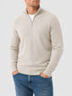 Men's V-neck sweater with half-zip closure in neutral tone, long sleeves