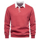 Men's long-sleeve polo sweater with contrast collar and ribbed trims