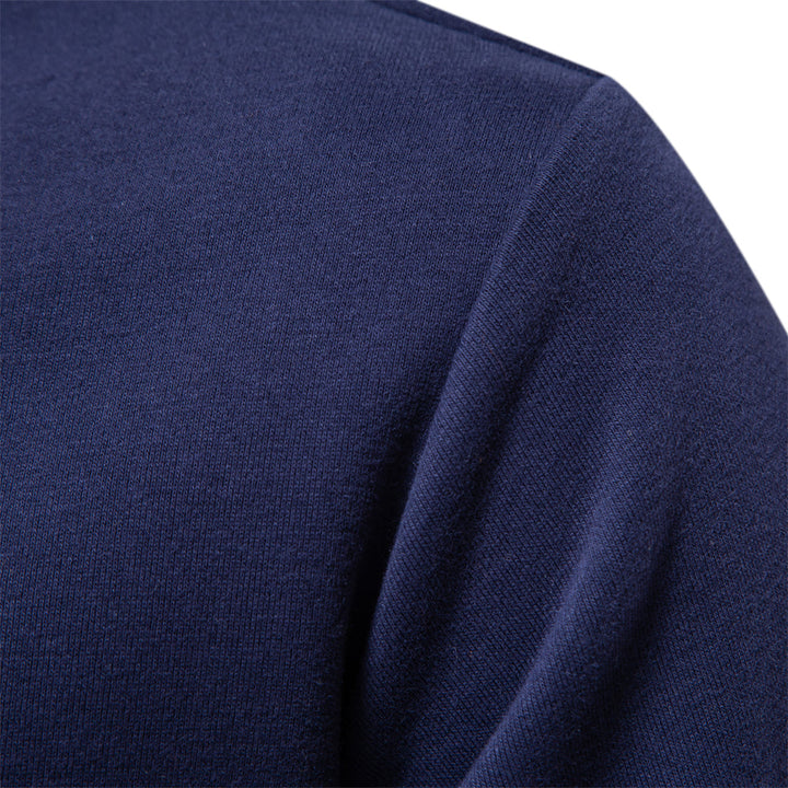 Men's long-sleeve polo sweater with contrast collar and ribbed trims