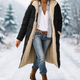 Women's long quilted hooded puffer coat with contrasting lining