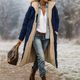 Women's long quilted hooded puffer coat with contrasting lining
