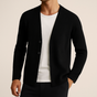 Men's long-sleeve knit cardigan with V-neck and button front