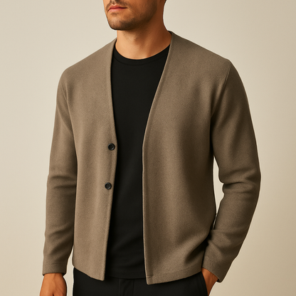 Men's long-sleeve knit cardigan with V-neck and button front