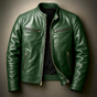 Men's leather biker jacket with standing collar and zip pockets