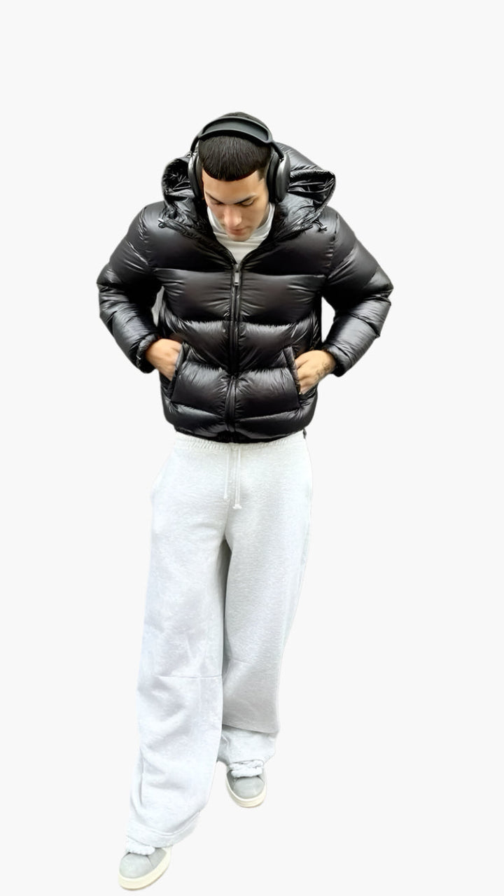Men's hooded quilted puffer jacket with full zip front
