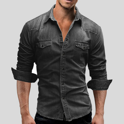 Men's long sleeve shirt with spread collar, button front and two chest pockets