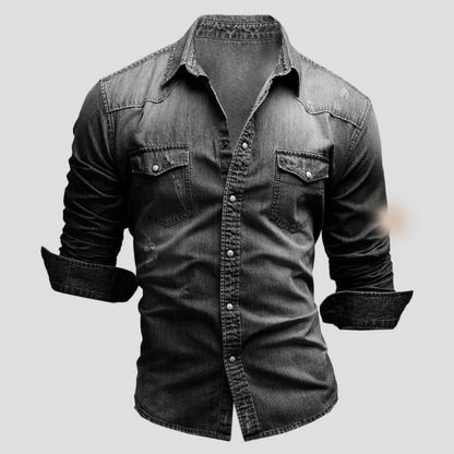 Men's long sleeve shirt with spread collar, button front and two chest pockets