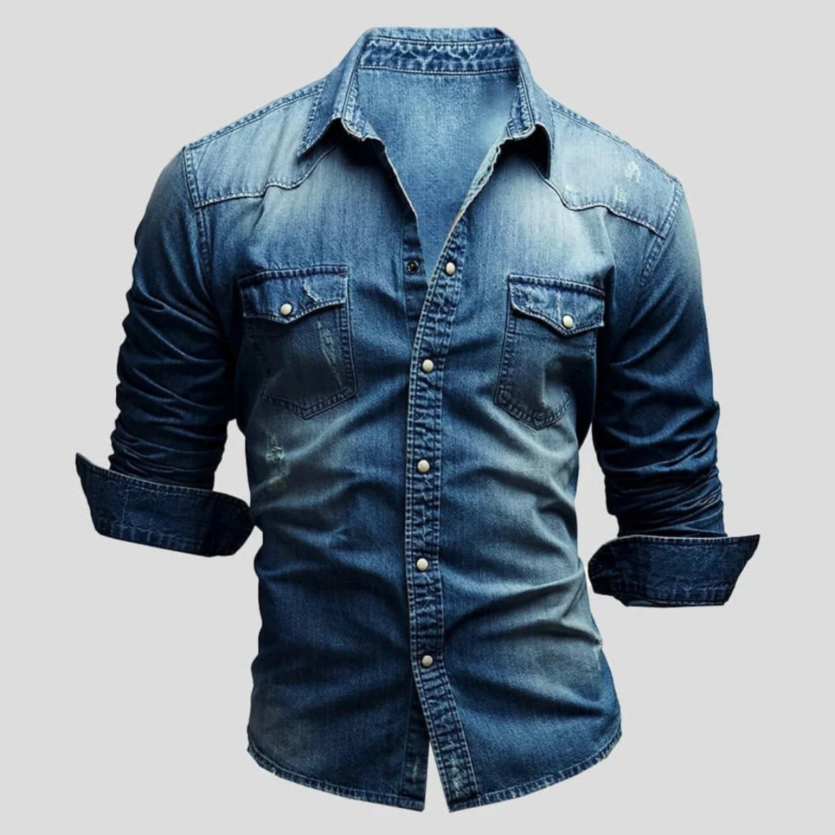 Men's long sleeve shirt with spread collar, button front and two chest pockets